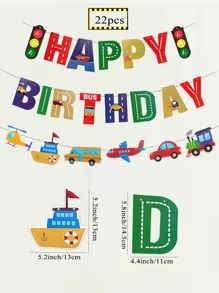 Bandera colgante papel tire con dibujos animados con estampado de coche y slogan para de fiesta de cumpleaños - Multicolor - Ver 2