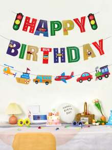 Bandera colgante papel tire con dibujos animados con estampado de coche y slogan para de fiesta de cumpleaños - Multicolor - Ver 3