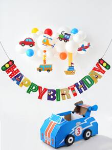 Bandera colgante papel tire con dibujos animados con estampado de coche y slogan para de fiesta de cumpleaños - Multicolor - Ver 4