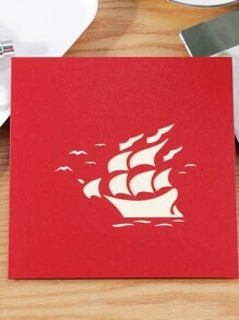 1入組帆船設計3D賀卡 - 紅色 - 查看 2