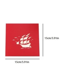 1入組帆船設計3D賀卡 - 紅色 - 查看 3