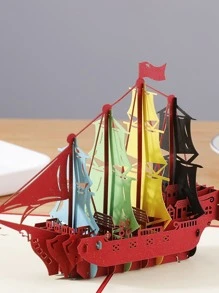 1入組帆船設計3D賀卡 - 紅色 - 查看 4