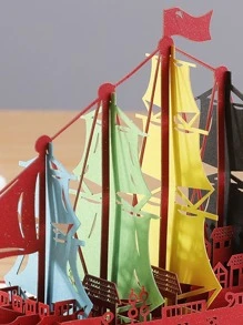 1入組帆船設計3D賀卡 - 紅色 - 查看 5