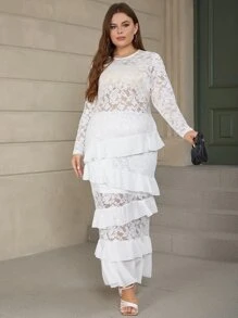 Eilly Bazar Vestido ribete con fruncido con encaje - Blanco - Ver 1