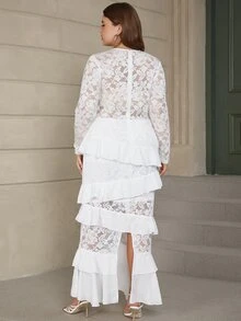 Eilly Bazar Vestido ribete con fruncido con encaje - Blanco - Ver 2