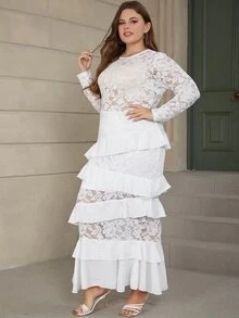 Eilly Bazar Vestido ribete con fruncido con encaje - Blanco - Ver 3