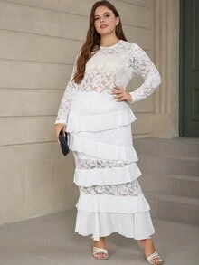 Eilly Bazar Vestido ribete con fruncido con encaje - Blanco - Ver 4