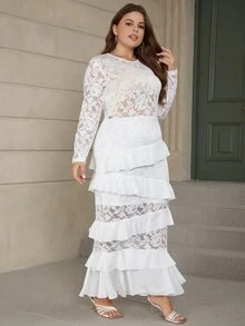 Eilly Bazar Vestido ribete con fruncido con encaje - Blanco - Ver 5