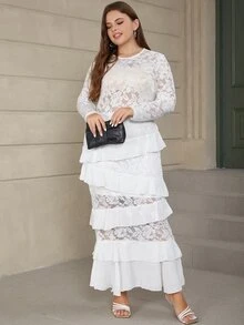 Eilly Bazar Vestido ribete con fruncido con encaje - Blanco - Ver 6