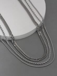 Thời Trang Và Phổ Biến 3 Cái/bộ Nam Dây Chuyền Tối Giản Vòng Cổ Hợp Kim Cho Món Quà Trang Sức Và Cho Vẻ Ngoài Phong Cách - Bạc - Xem 3