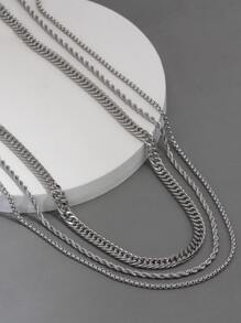 Thời Trang Và Phổ Biến 3 Cái/bộ Nam Dây Chuyền Tối Giản Vòng Cổ Hợp Kim Cho Món Quà Trang Sức Và Cho Vẻ Ngoài Phong Cách - Bạc - Xem 4
