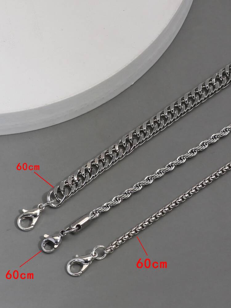 Thời Trang Và Phổ Biến 3 Cái/bộ Nam Dây Chuyền Tối Giản Vòng Cổ Hợp Kim Cho Món Quà Trang Sức Và Cho Vẻ Ngoài Phong Cách - Bạc - Xem 8