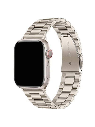 1入組星光色三珠不鏽鋼手錶帶適用於所有Apple手錶帶型號，38mm/40mm/41mm/42mm/44mm/45mm/49mm尺寸，適用於Ultra/Se/S9/8/7/6/5/4/3/2/1系列型號，男女適用，全季節適用，精美耐磨的Apple手錶帶附帶調整工具