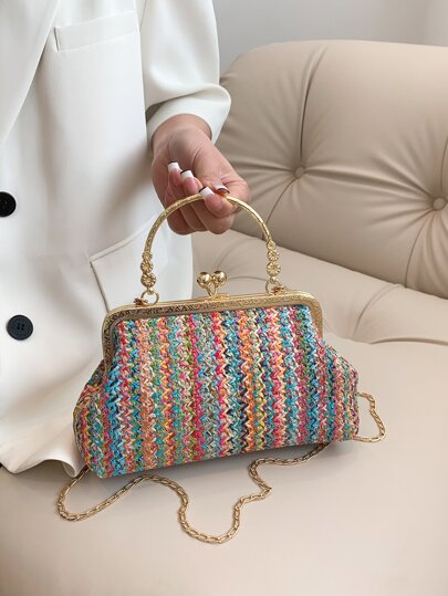 小方包撞色條紋圖案吻鎖