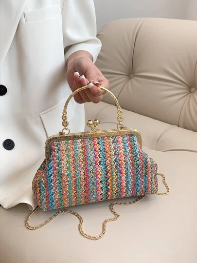 小方包撞色條紋圖案吻鎖