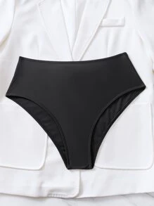 Swim Basics Summer Beach Ruched Back High Waisted Bikini Bottom - Black - View 6