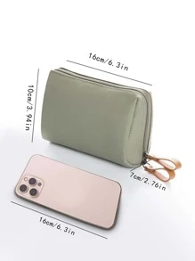 Women Solid Color Cosmetic Bags Korean Girls Mini Travel Makeup Bag Zipper Toiletry Organizer Bag Nylon Waterproof Washing Pouch - Green - View 2