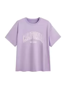 SHEIN Unity 落肩袖字母圖案T恤 - 紫丁香色 - 查看 1