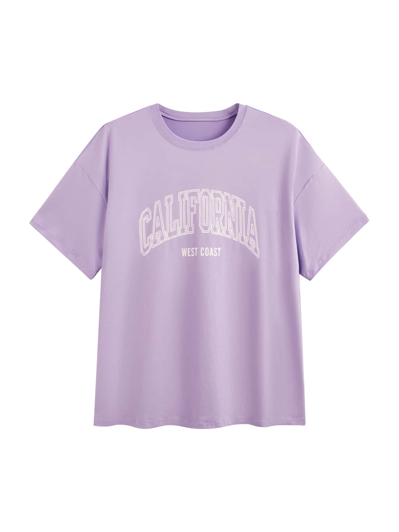 SHEIN Unity 落肩袖字母圖案T恤 - 紫丁香色 - 查看 1