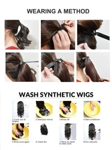 2pcs Long Body Wave Ponytail Synthetic Hair Extension - Black - View 7