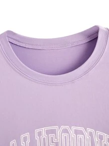 SHEIN Unity 落肩袖字母圖案T恤 - 紫丁香色 - 查看 3