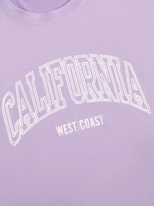 SHEIN Unity 落肩袖字母圖案T恤 - 紫丁香色 - 查看 5