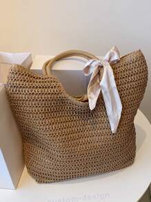 CONTAINEVERY Khăn Trang Trí Túi Rơm, Hoàn Hảo Cho Kỳ Nghỉ Du Lịch Bãi Biển Mùa Hè - Màu Khaki - Xem 1