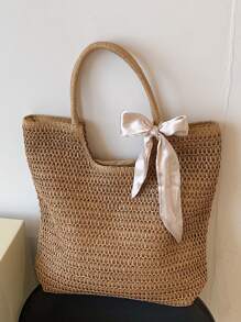 CONTAINEVERY Khăn Trang Trí Túi Rơm, Hoàn Hảo Cho Kỳ Nghỉ Du Lịch Bãi Biển Mùa Hè - Màu Khaki - Xem 2