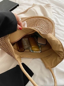 CONTAINEVERY Khăn Trang Trí Túi Rơm, Hoàn Hảo Cho Kỳ Nghỉ Du Lịch Bãi Biển Mùa Hè - Màu Khaki - Xem 5