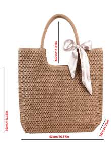 CONTAINEVERY Khăn Trang Trí Túi Rơm, Hoàn Hảo Cho Kỳ Nghỉ Du Lịch Bãi Biển Mùa Hè - Màu Khaki - Xem 6