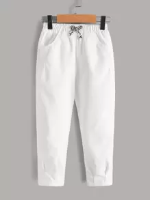 SHEIN Toddler Boys Drawstring Waist Slant Pocket Trousers - White - View 1