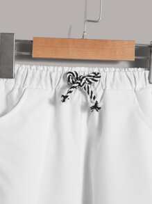 SHEIN Toddler Boys Drawstring Waist Slant Pocket Trousers - White - View 3