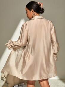 SHEIN Swim Curve Plus Size Solid Flounce Sleeve Kimono, For Summer Beach Vacation - Apricot - View 5