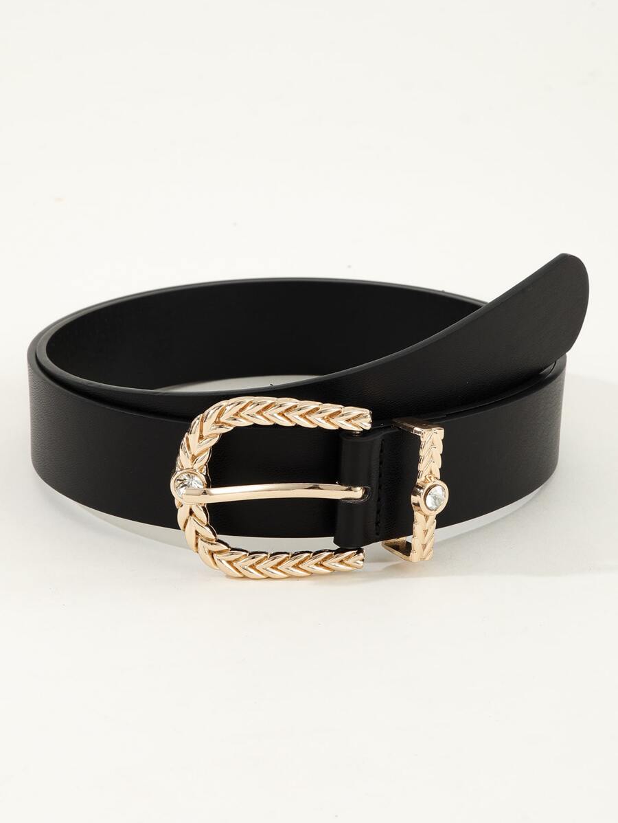 Cinturón con diseño de diamante de imitación con hebilla geométrica - Negro - Ver 1