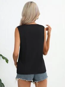 SHEIN LUNE Áo khoác và áo lót dành cho xe tăng nữ Thùa khuyết Lá cờ Giải trí - Đen và trắng - Xem 2
