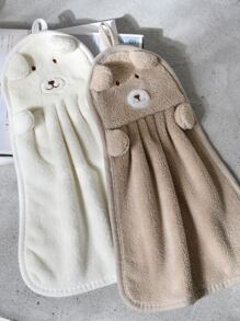 2pcs Cartoon Bear Design Hand Towel, Cute Comfortable Flannelette Washtowel For Home - Multicolor - View 1