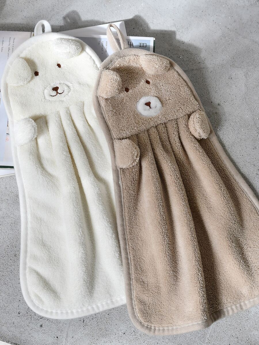 2pcs Cartoon Bear Design Hand Towel, Cute Comfortable Flannelette Washtowel For Home - Multicolor - View 1