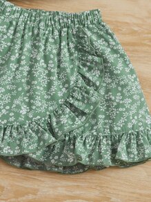 SHEIN 小女童碎花荷葉邊上衣和裙子