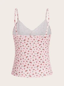 ROMWE Kawaii Camisetas y Tops de Tirantes de Mujer Lazo Encaje en contraste floral de margarita Bohemio - Rosa - Ver 2