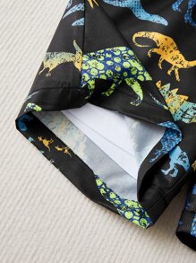 SHEIN Boys Dinosaur Print Drawstring Waist Swim Shorts - Black - View 4