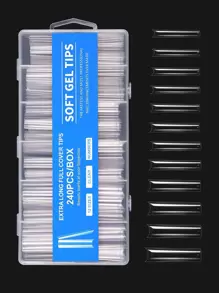 Get Glamorous With 240pcs Super Long XXXL Square Bamboo Transparent French Half Cover False Nail Extension Clear Tips For Women And Girls Press On Nails Nail Supplies - Clear - View 2