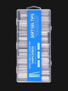 Get Glamorous With 240pcs Super Long XXXL Square Bamboo Transparent French Half Cover False Nail Extension Clear Tips For Women And Girls Press On Nails Nail Supplies - Clear - View 3