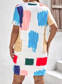 SHEIN Holidaya Plus Brush Print Tee Dress - White - View 3