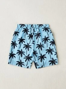 SHEIN Tween Boy Palm Tree Print Swim Shorts - Baby Blue - View 2
