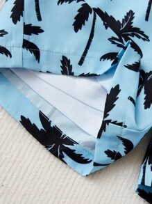 SHEIN Tween Boy Palm Tree Print Swim Shorts - Baby Blue - View 3