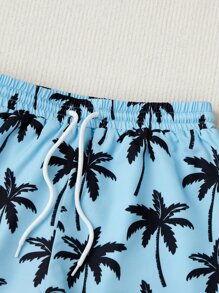 SHEIN Tween Boy Palm Tree Print Swim Shorts - Baby Blue - View 4