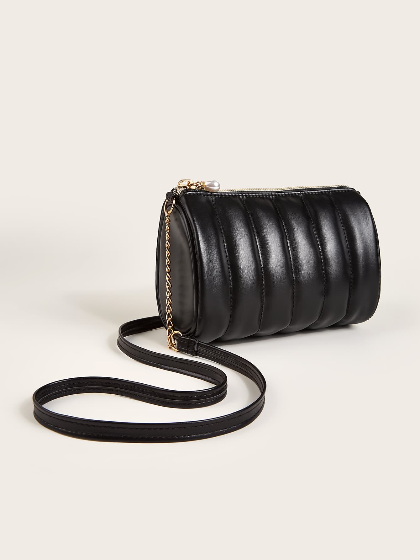 Girls Quilted Chain Crossbody Bag - Black - View 1