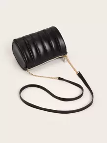 Girls Quilted Chain Crossbody Bag - Black - View 2