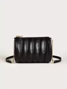 Girls Quilted Chain Crossbody Bag - Black - View 3