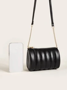 Girls Quilted Chain Crossbody Bag - Black - View 4